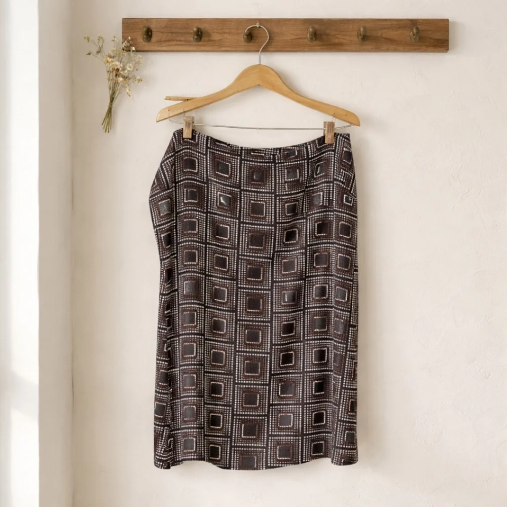 My Michelle Size 14 Geometric Square Print Polyester Midi Skirt